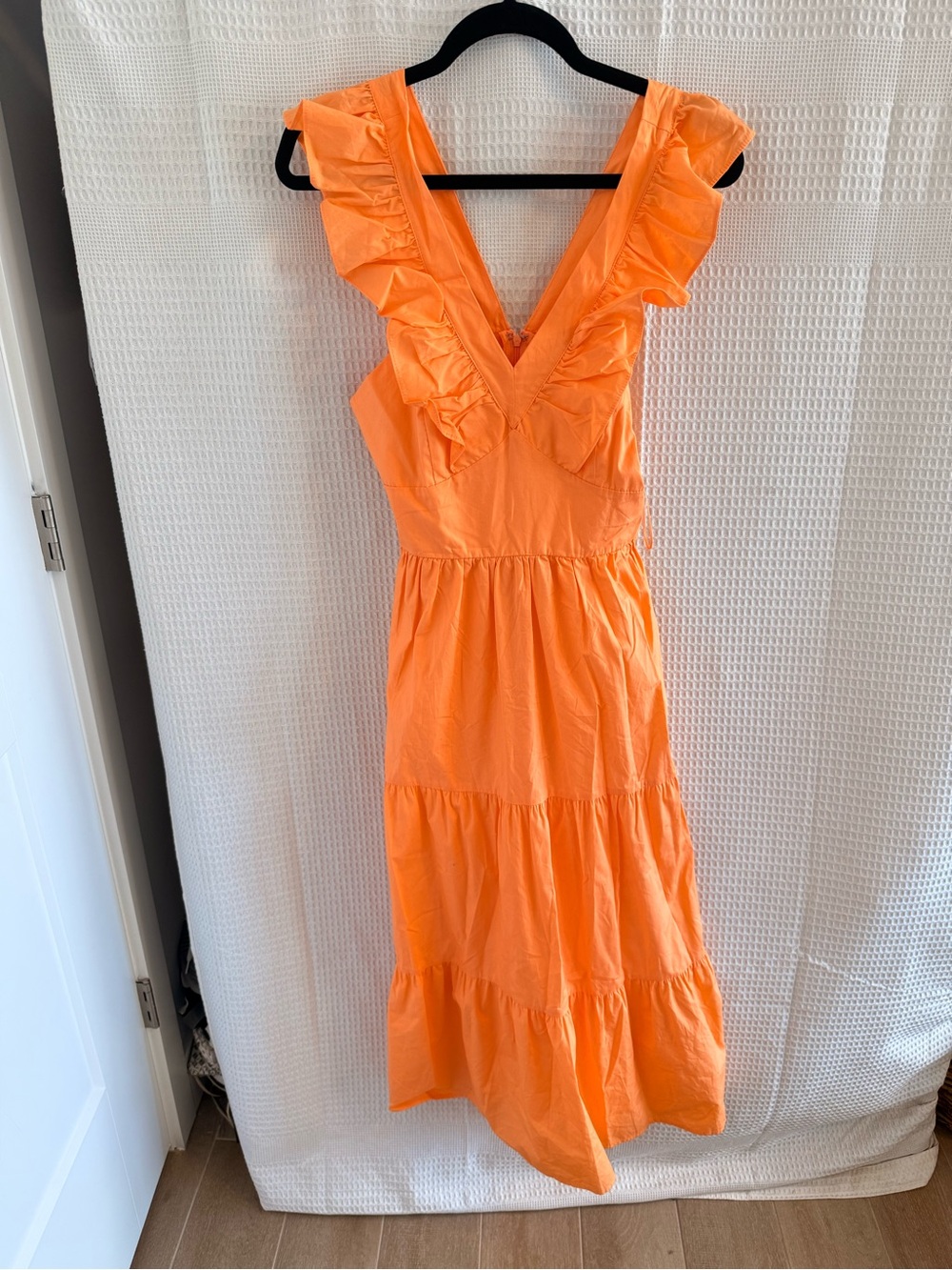 Francesca's Collections Bright Orange Ruffle V-Neck Tiered Maxi Dress